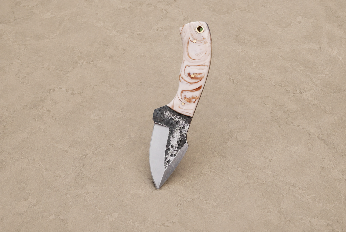 Hand Forged High Carbon Steel Utility Knife with Resin Handle & Leather Sheath