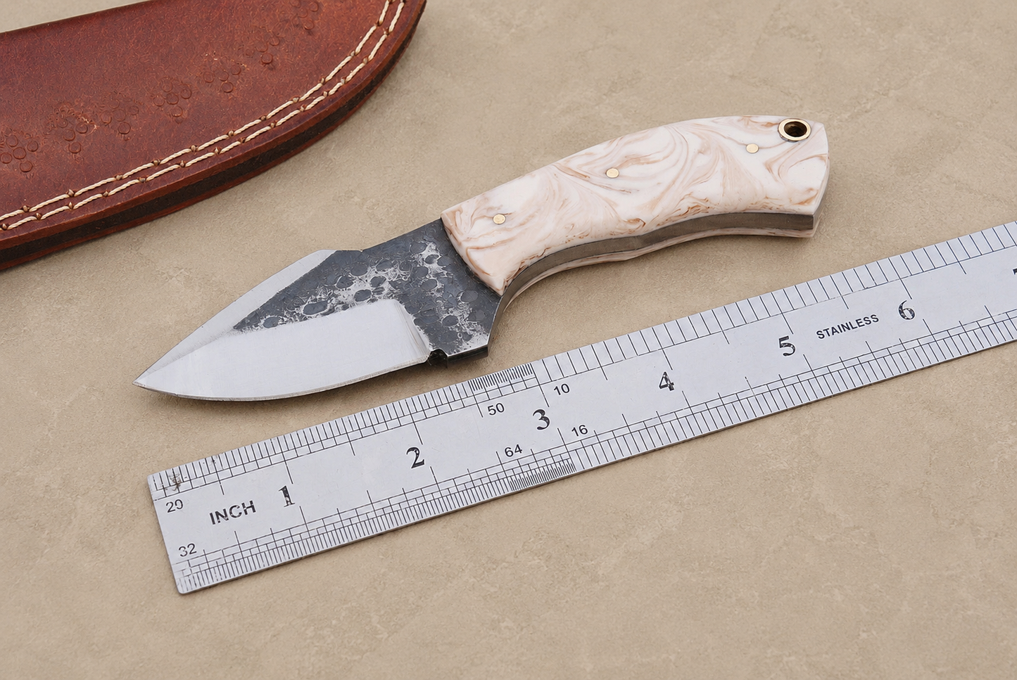 Hand Forged High Carbon Steel Utility Knife with Resin Handle & Leather Sheath