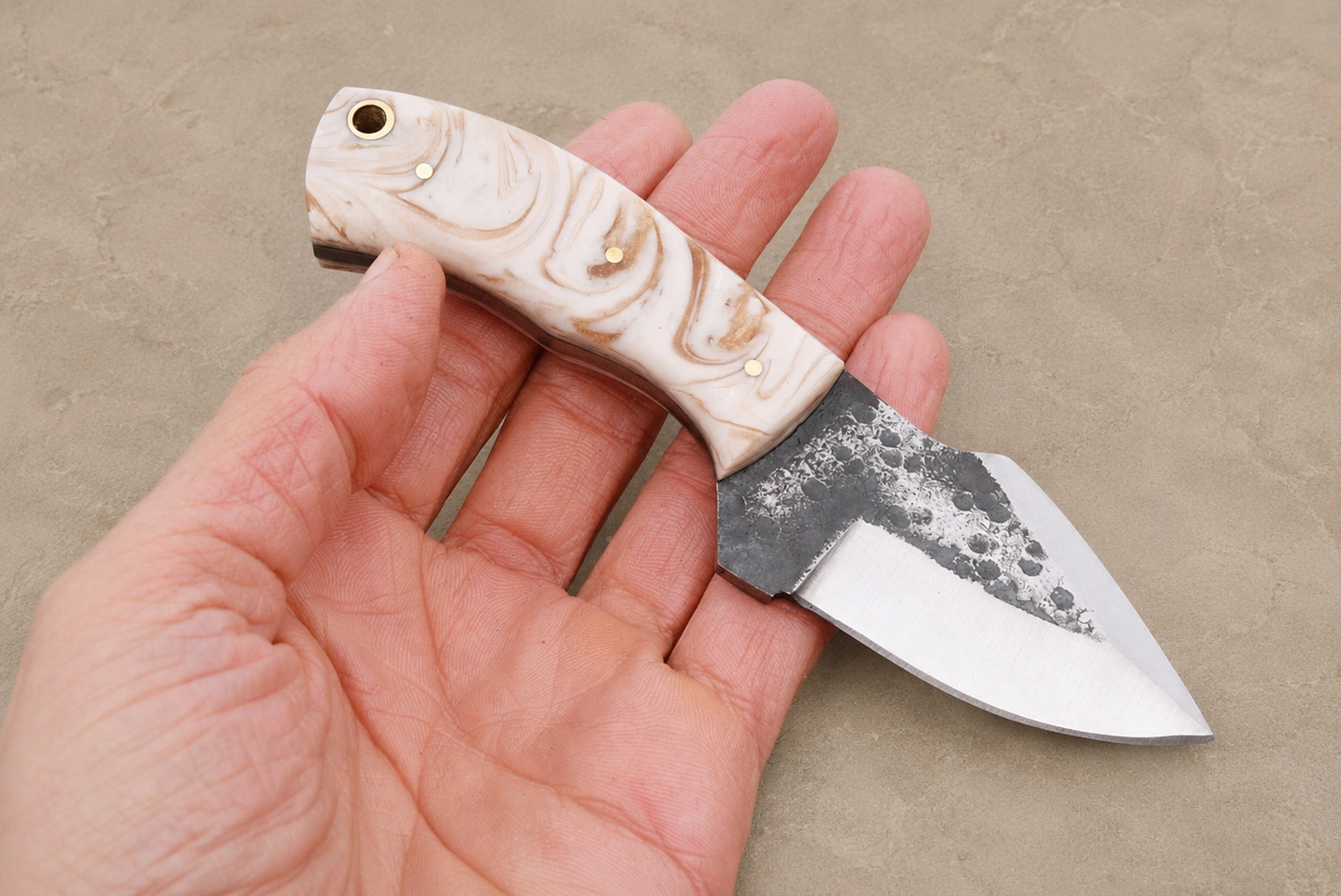 Hand Forged High Carbon Steel Utility Knife with Resin Handle & Leather Sheath