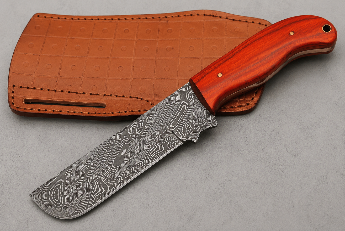 Heritage Damascus Steel Knife – 512 Layer Hand Forged Blade with Pakka Wood Handle & Leather Sheath