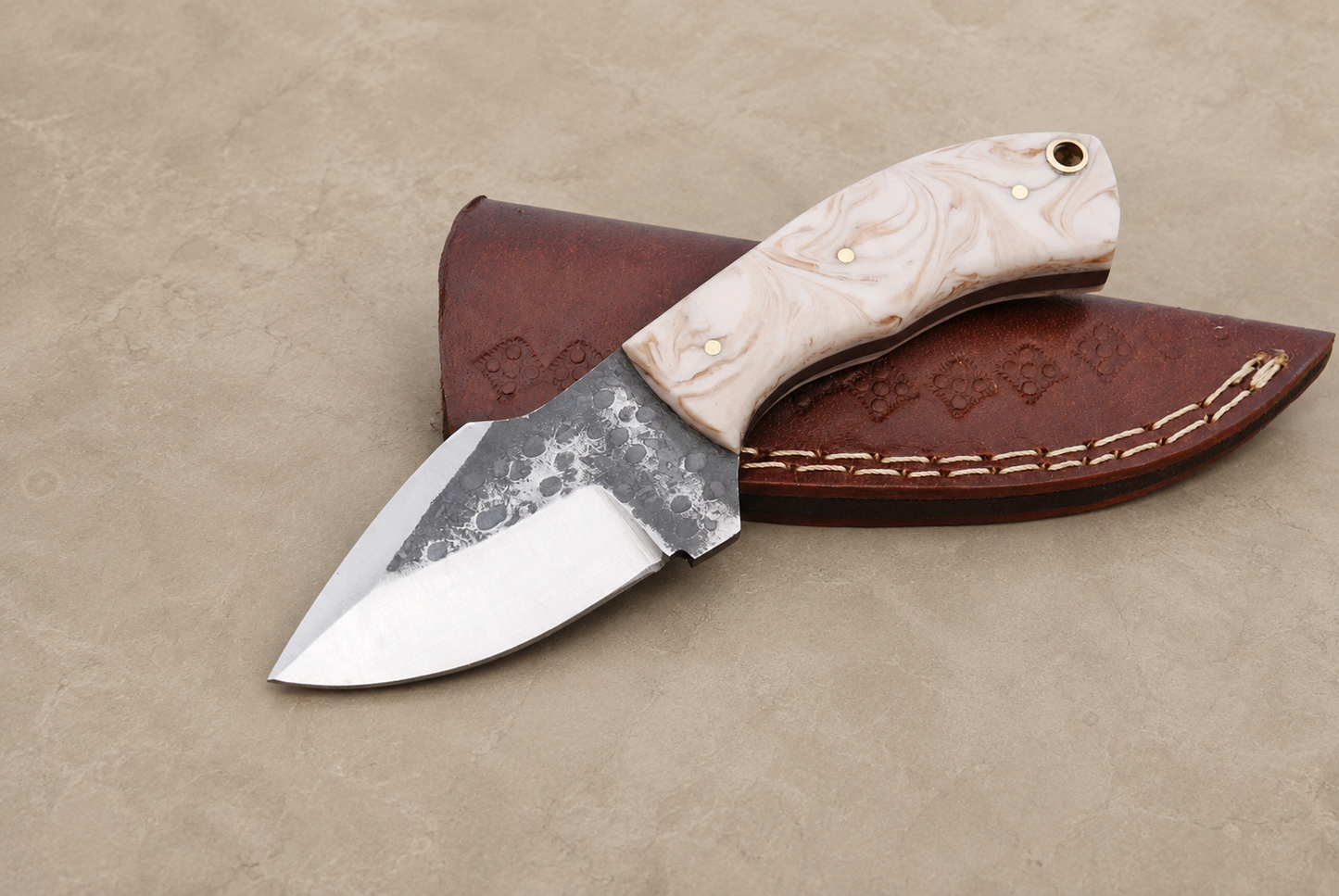 Hand Forged High Carbon Steel Utility Knife with Resin Handle & Leather Sheath