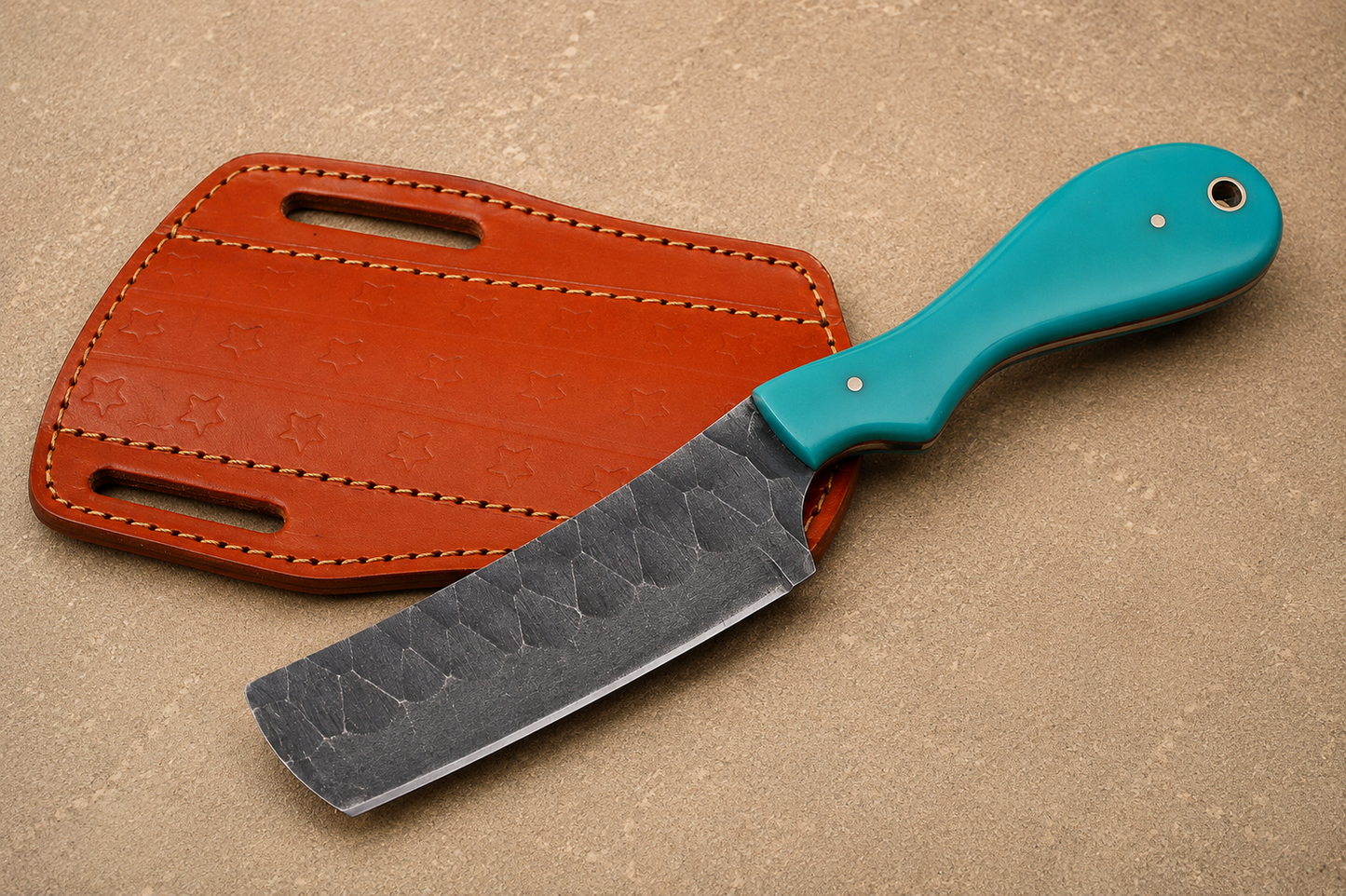 Forge Trail High Carbon Steel Utility Knife – Hand Forged Fixed Blade with Resin Handle & Leather Sheath