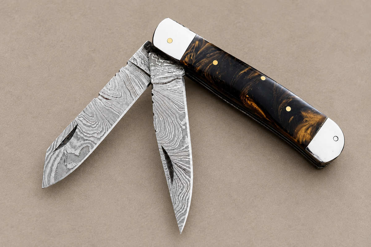 Custom Handmade Damascus Steel Outdoor Folding Pocket Knife – 512 Layers Pocket Knife with Leather Sheath