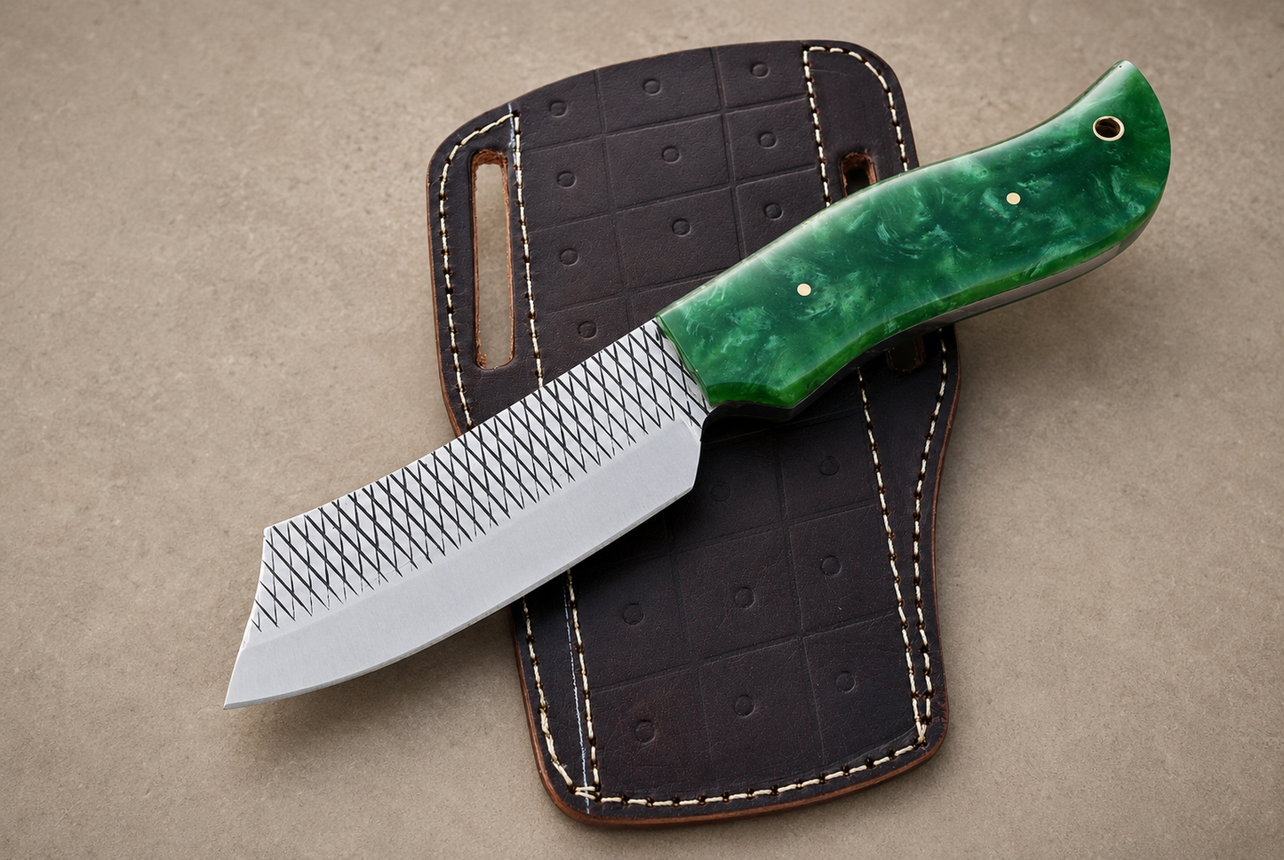 Hand Forged Horse File Steel Utility Knife – Resin Handle with Cross Leather Sheath