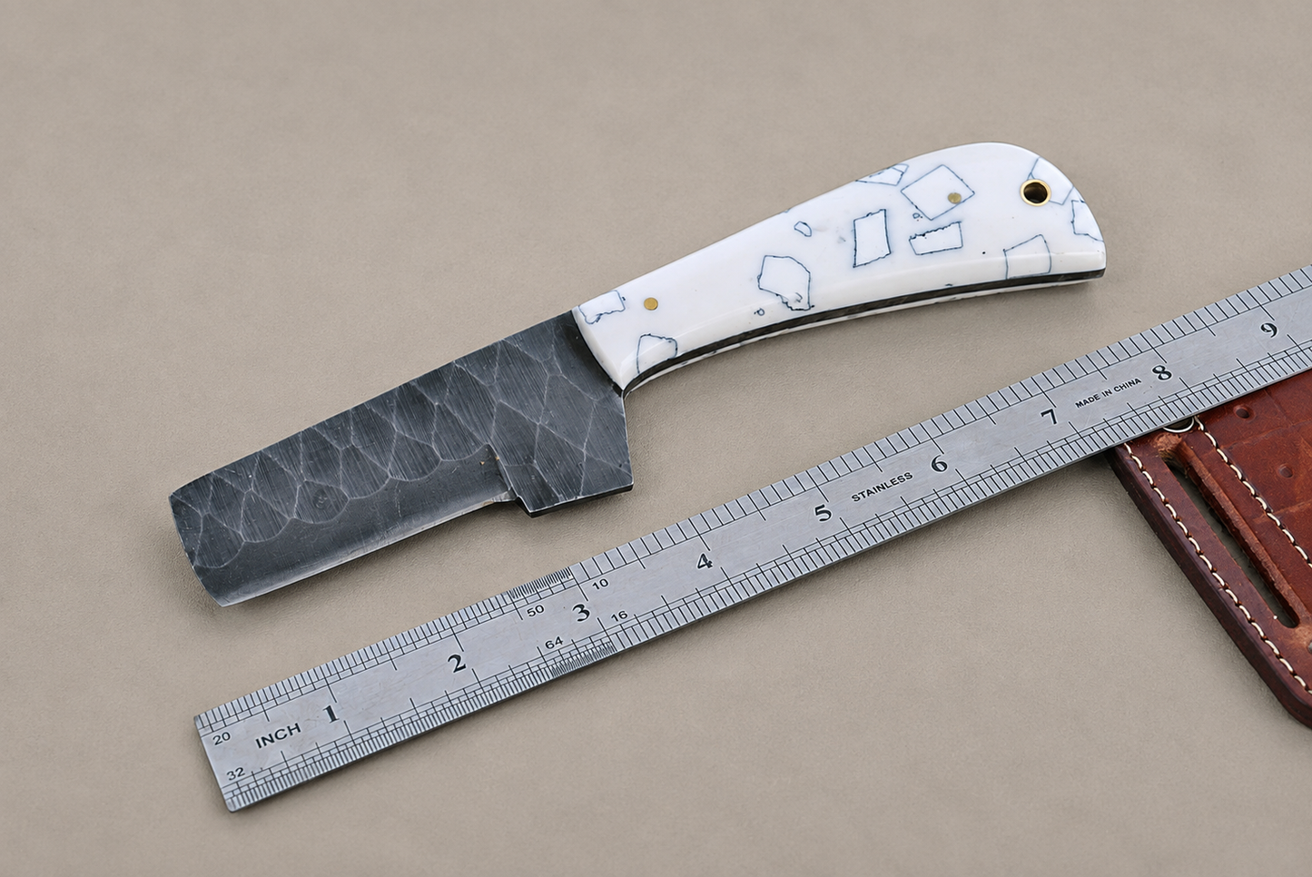 Premium Hand-Forged Railroad Steel Fixed Blade Tool – Raised Handle Leather Sheath Included