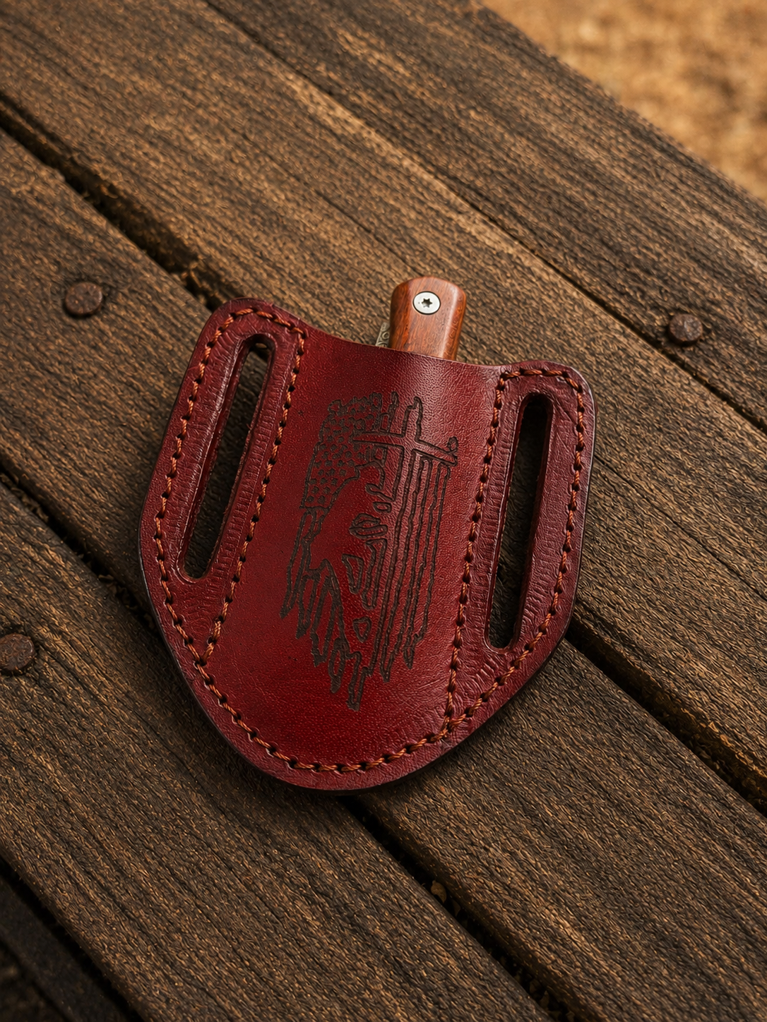 Handmade Genuine Leather Horizontal Belt Pouch – Engraved Universal Tool Holder