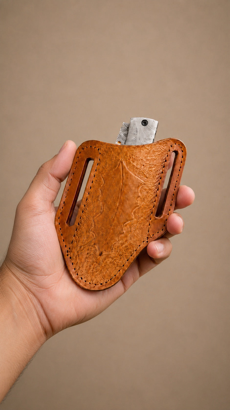Handmade Engraved Leather Horizontal Sheath for Folding Pocket Knife – Universal 5 Inch Cover