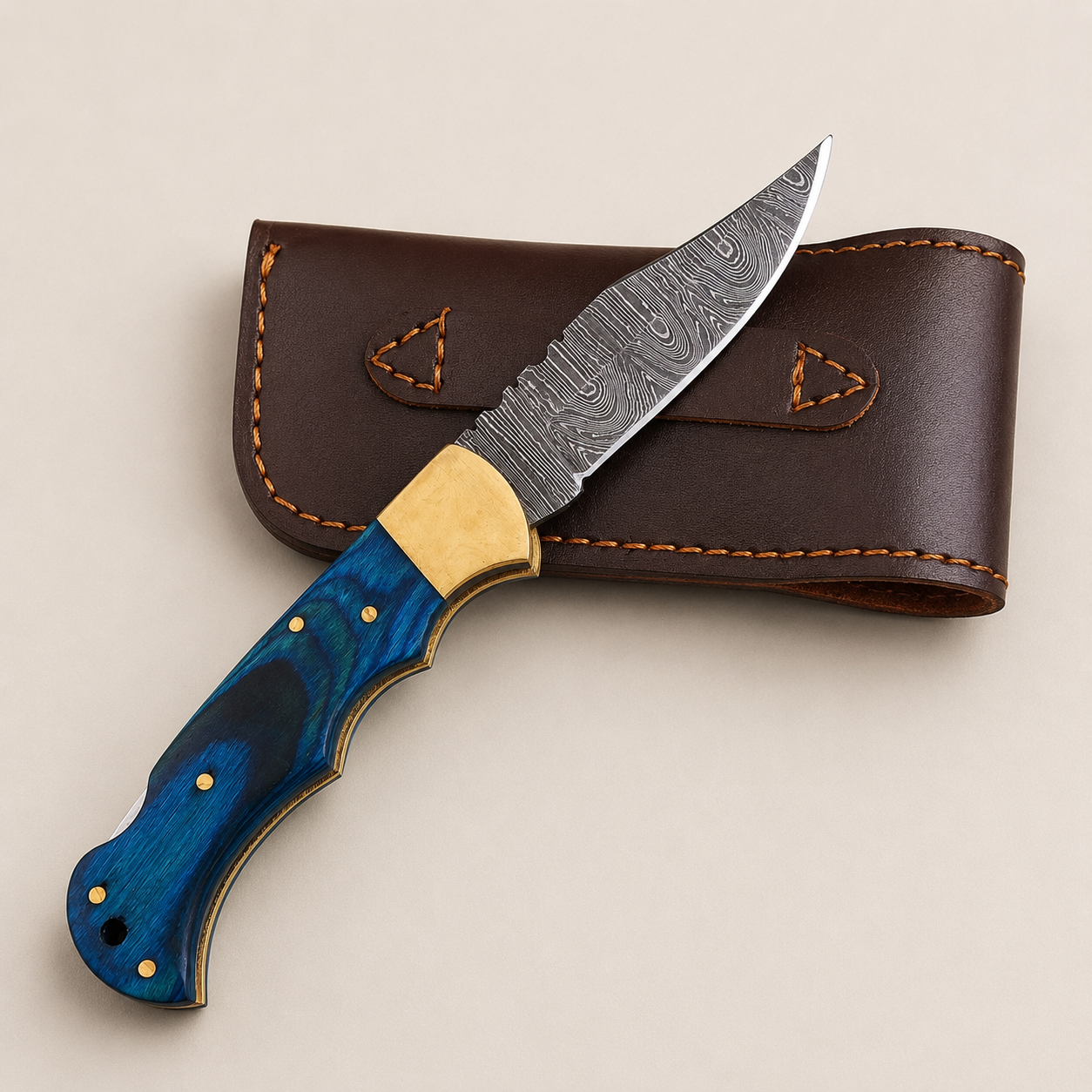Sapphire Folding Knife – Premium Blue Pakka Wood & Back Lock