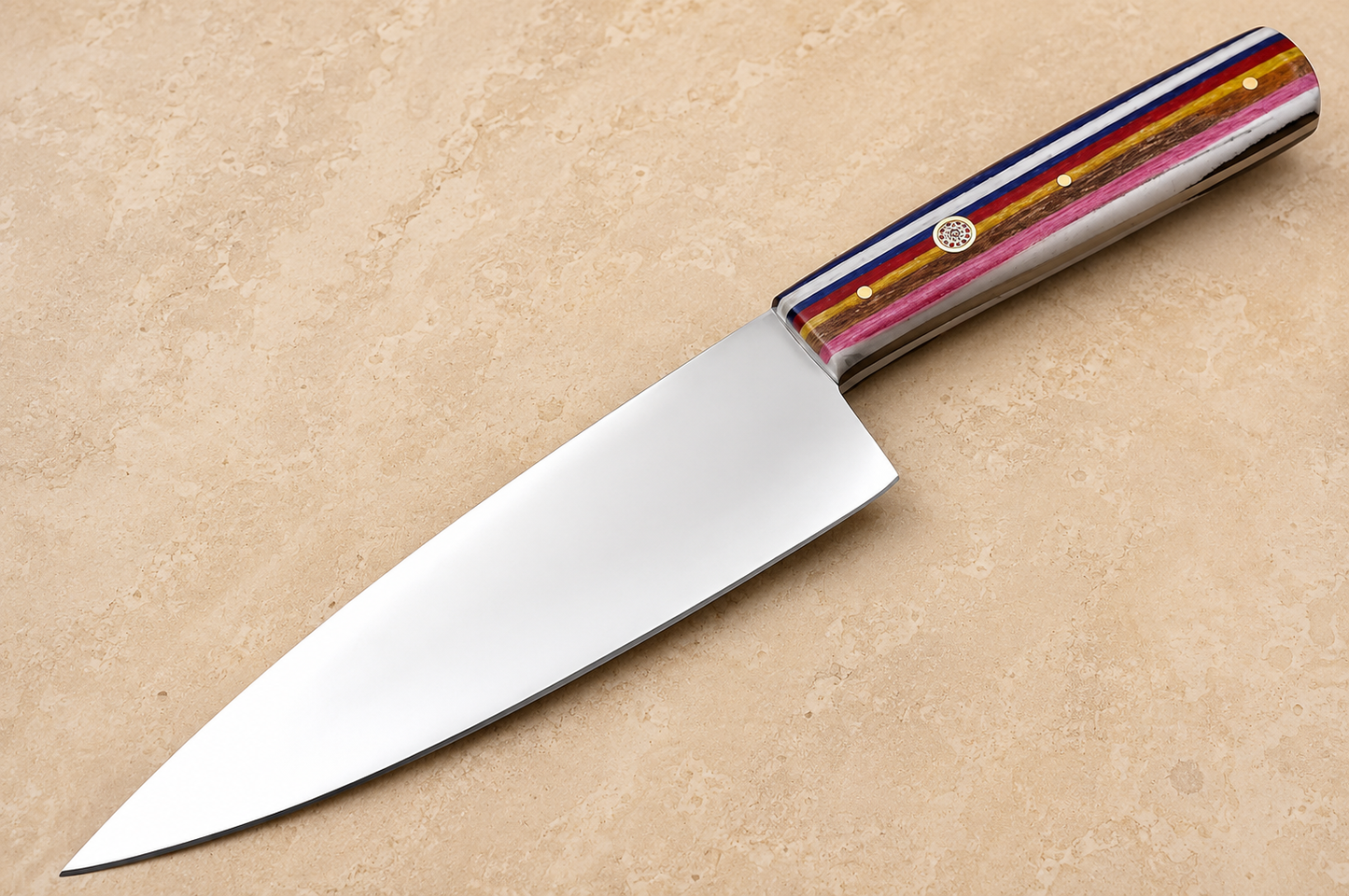 Precision Edge J2 Stainless Steel Chef Knife – 12” Handmade Kitchen Knife Mirrored Polish Blade with Micarta Handle