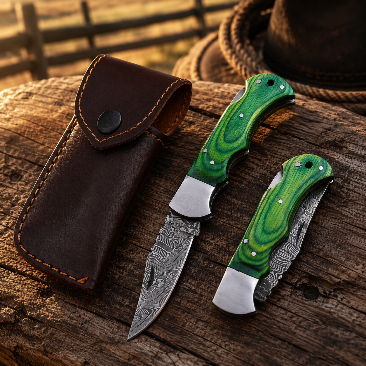 Artisan Folding Damascus Steel Pocket Knife – Brown Pukka Wood Handle | Steel Bolster | Classic Back Lock