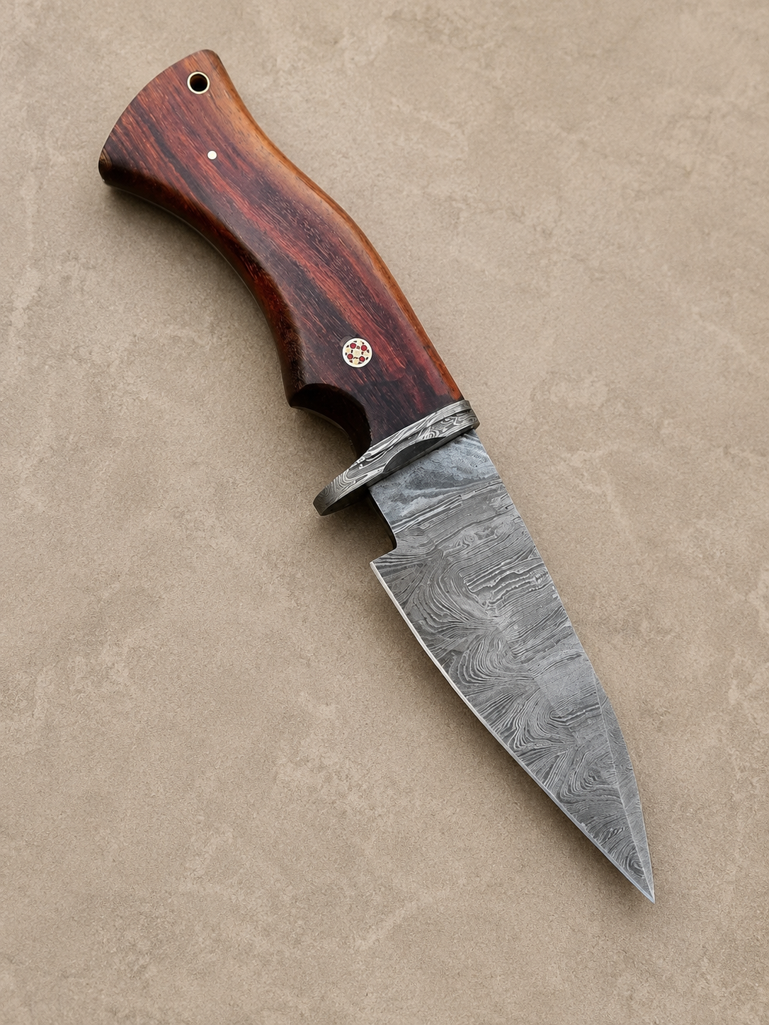 Frontier Legacy Damascus Steel Fixed Blade Knife – 512 Layer Hand Forged Blade with Wood Handle & Leather Sheath