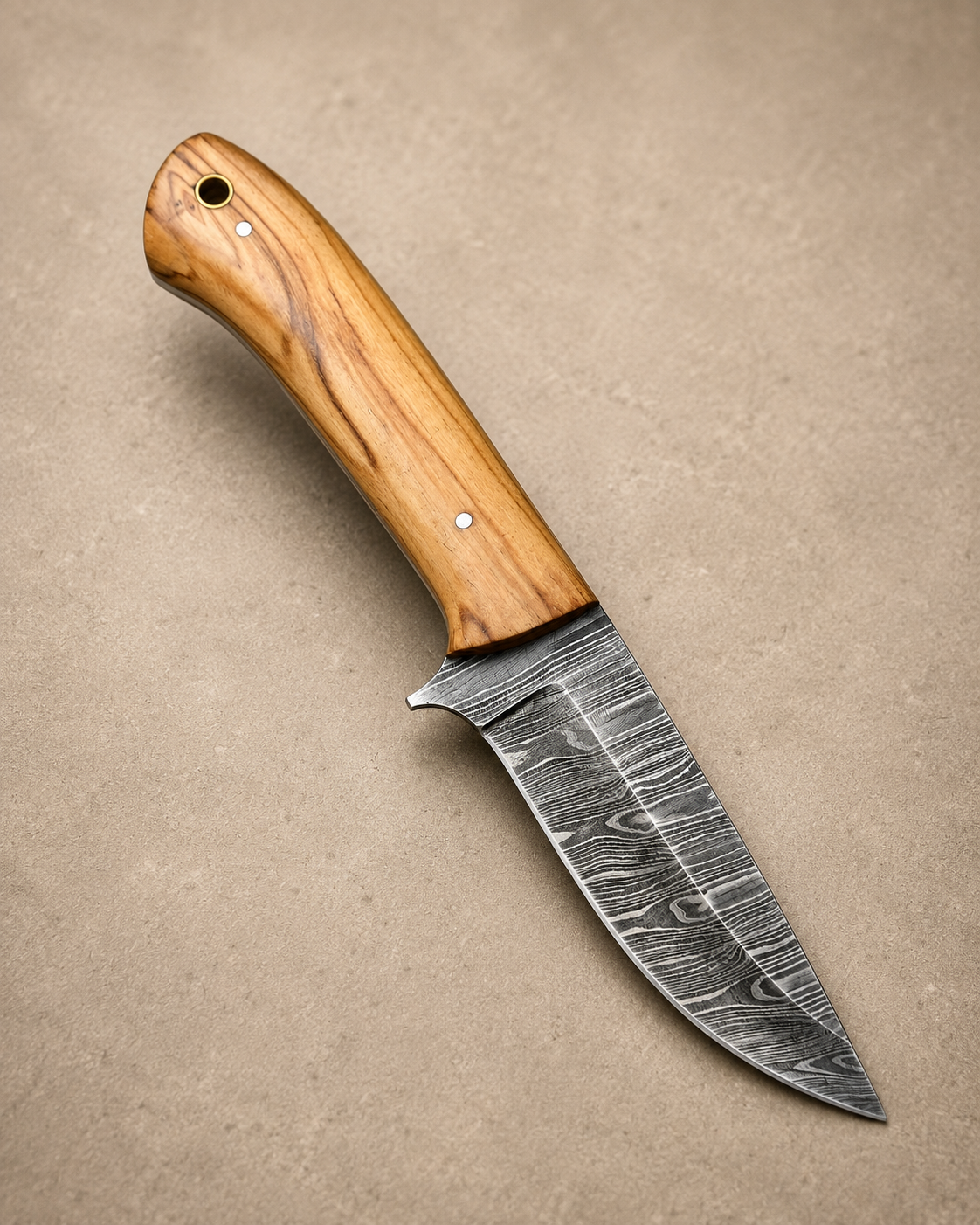 Twist Ridge Damascus Steel Knife – 512 Layer Hand Forged Blade with Wood Handle & Leather Sheath