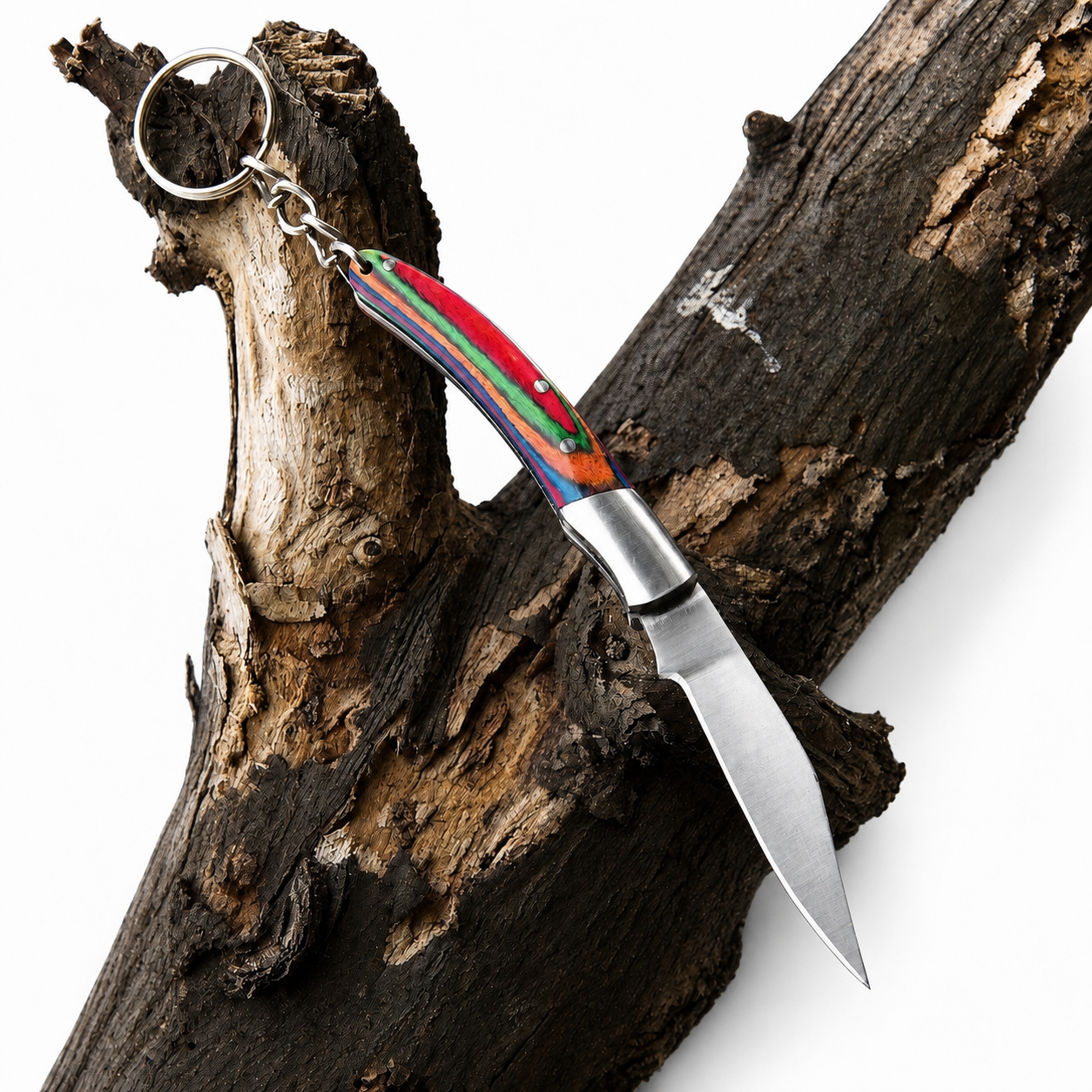 Hand Forged High Carbon Steel Folding Knife Keychain – Compact Pocket Knife with Wood & Steel Handle