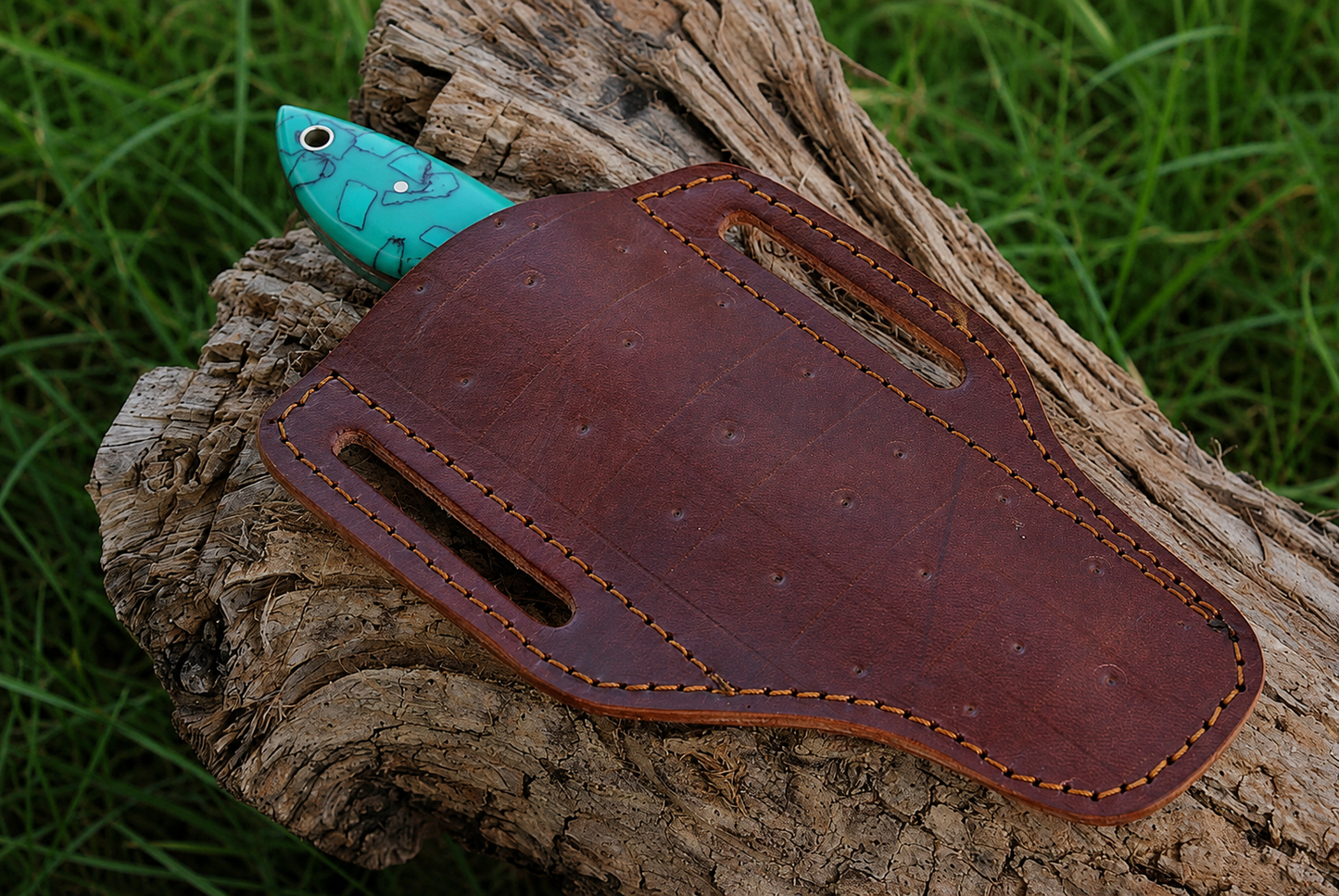 Hand Forged Railroad Steel Fixed Blade Knife with Risen Handle – Compact Utility Knife with Leather Sheath