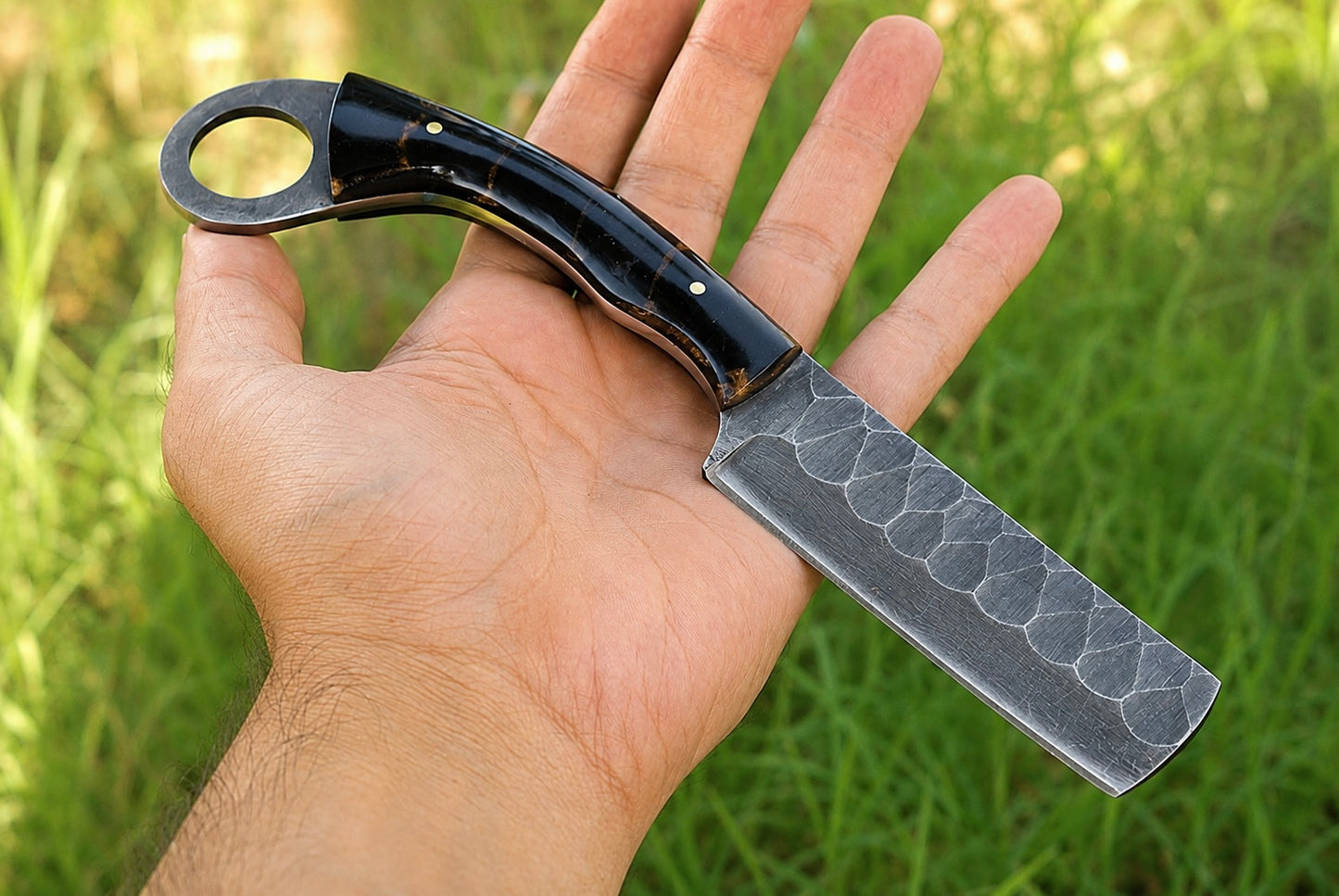 Hand Forged Railroad Steel Fixed Blade Tool with Risen Handle – Compact Utility Tool with Leather Sheath