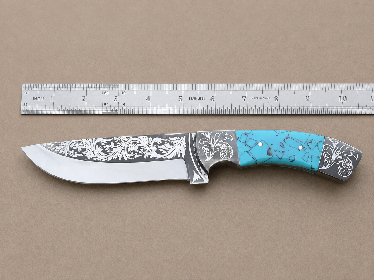 Handmade High Polish Carbon Steel Outdoor Utility Knife with Leather Sheath
