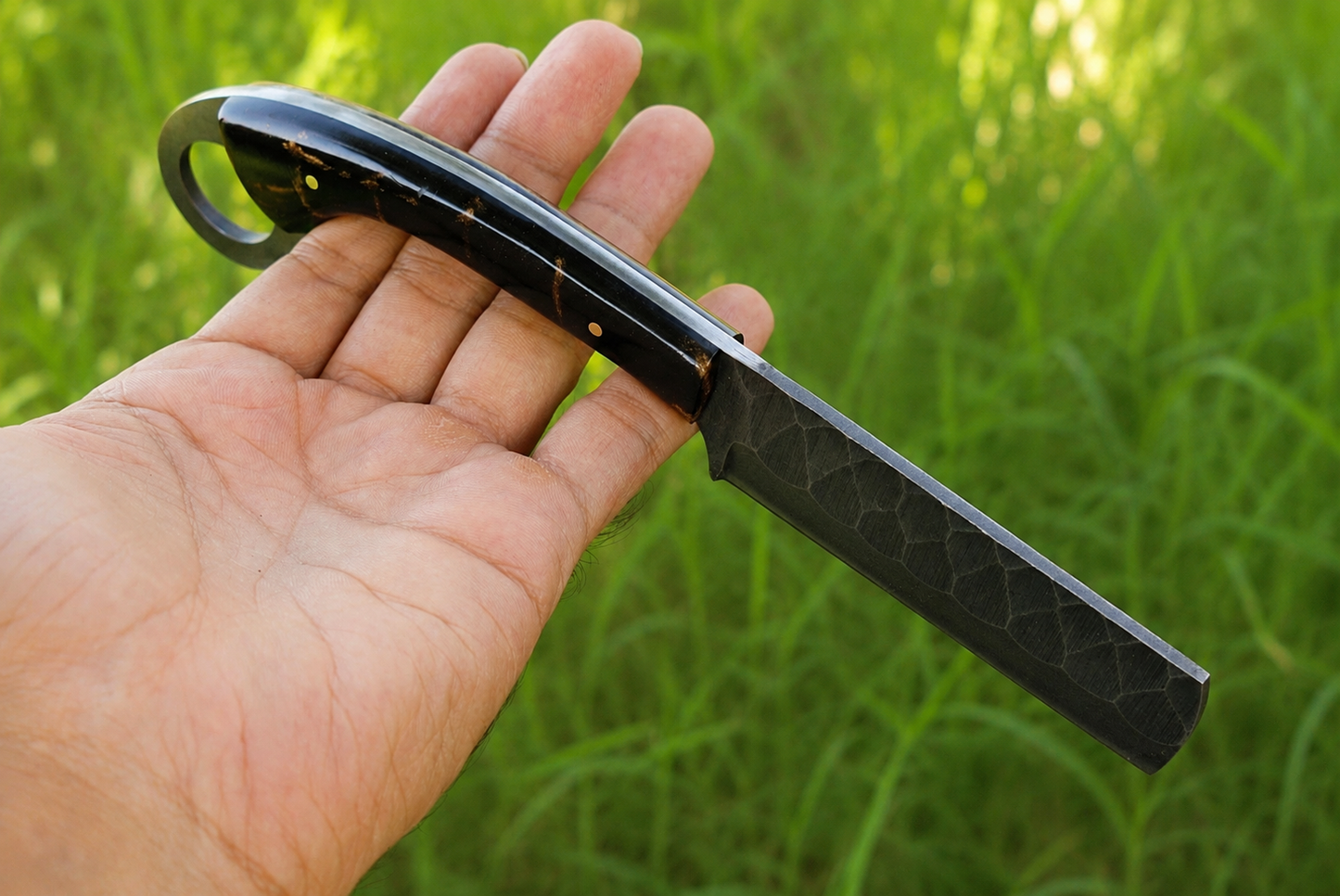 Hand Forged Railroad Steel Fixed Blade Tool with Risen Handle – Compact Utility Tool with Leather Sheath