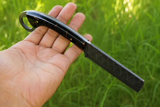 Hand Forged Railroad Steel Fixed Blade Tool with Risen Handle – Compact Utility Tool with Leather Sheath