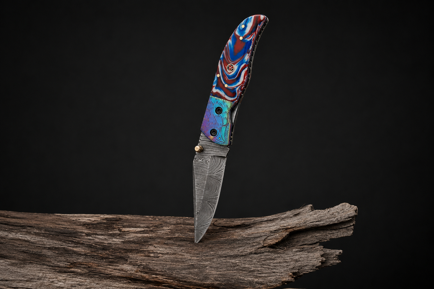Hand Forged Damascus Steel Folding Pocket Knife with Risen & Bolster Handle – 512 Layers EDC Knife with Leather Sheath