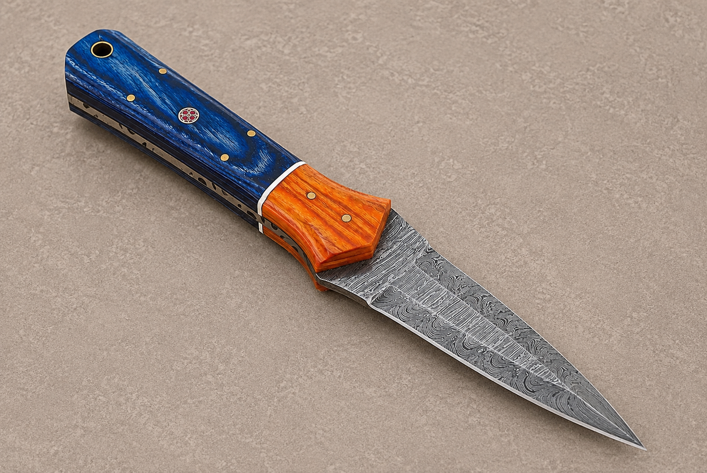 Woodland Forge Damascus Steel Knife – 512 Layer Hand Forged Blade with Stained Wood Handle & Leather Sheath