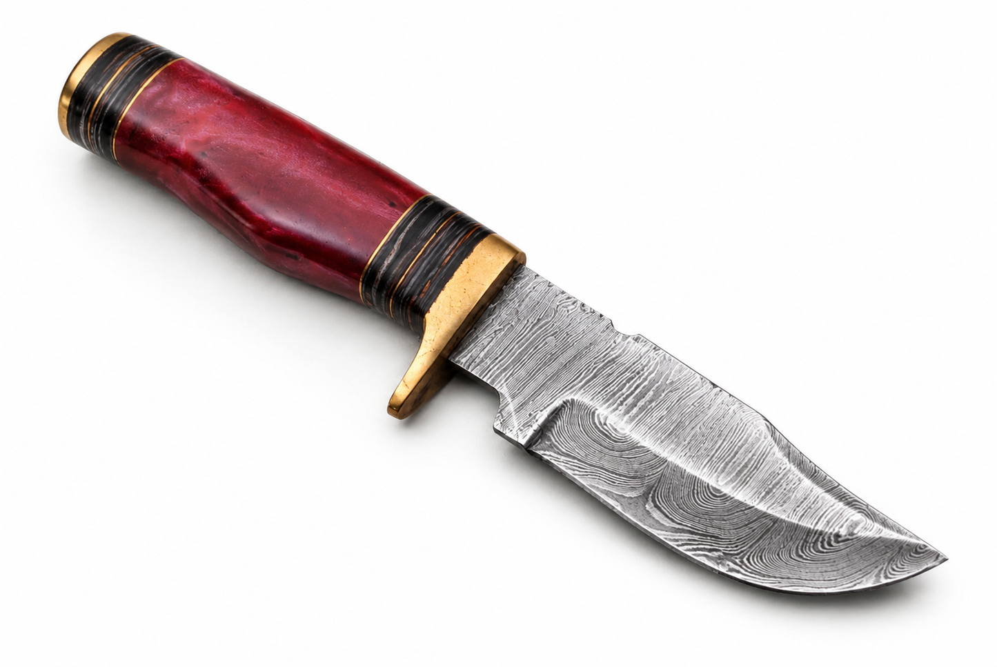 Limited Edition Handmade Damascus Steel Knife – Resin & Brass Handle | Leather Sheath Included