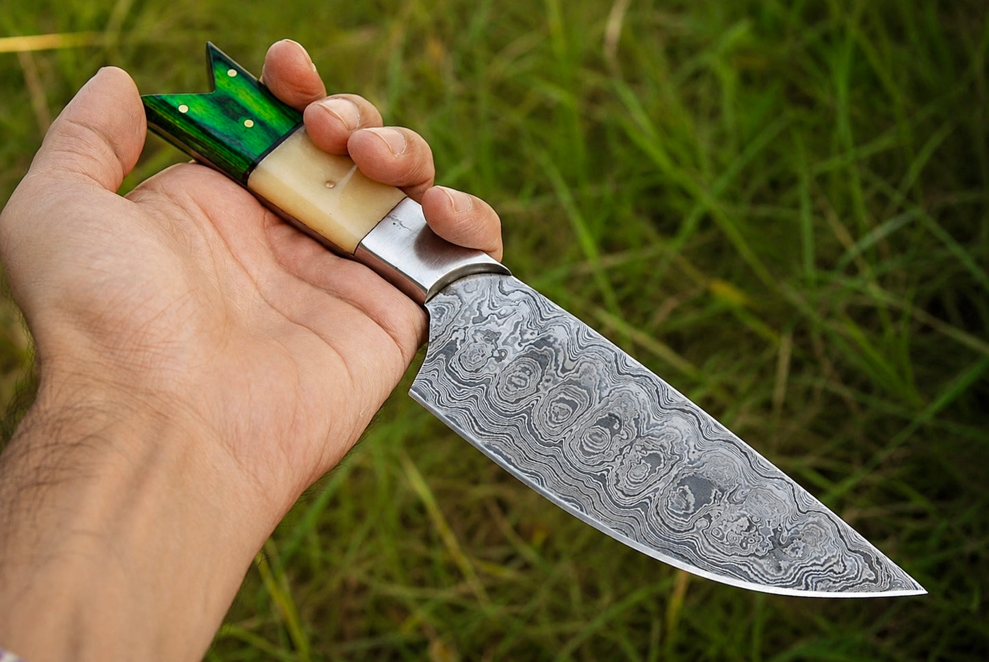 Hand Forged Damascus Steel Chef Knife – 7” Blade with Camel Bone & Wood Handle | 512 Layers