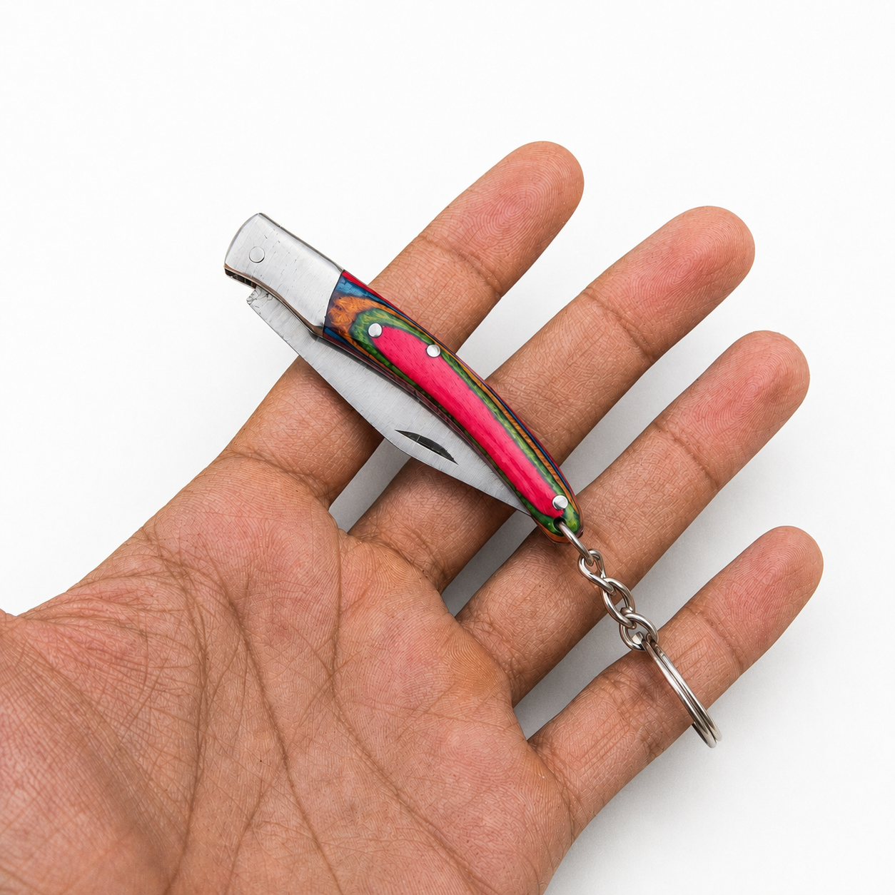 Hand Forged High Carbon Steel Folding Knife Keychain – Compact Pocket Knife with Wood & Steel Handle