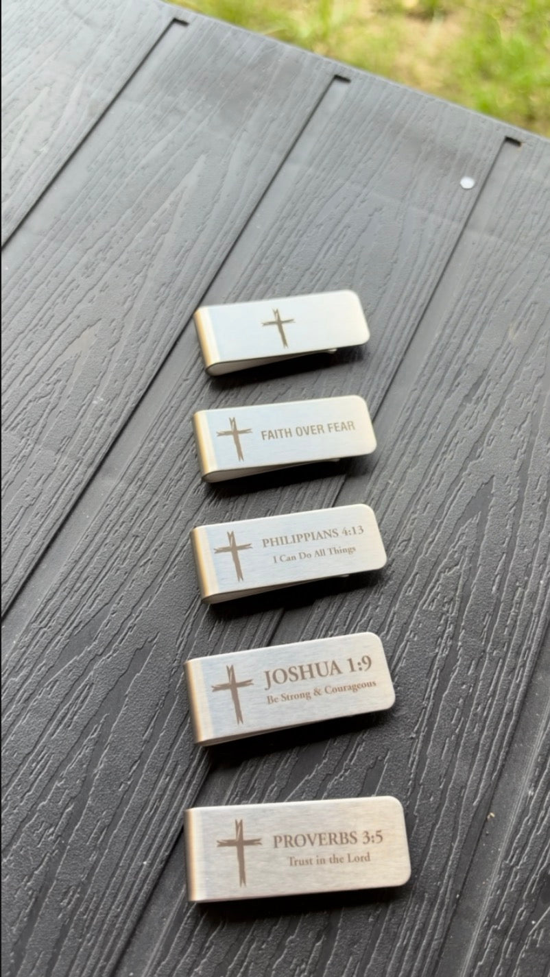 5-Pack Stainless Steel Christian Money Clips – Cross Designs & Bible Verses
