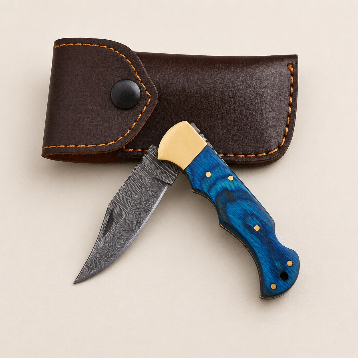 Sapphire Folding Knife – Premium Blue Pakka Wood & Back Lock