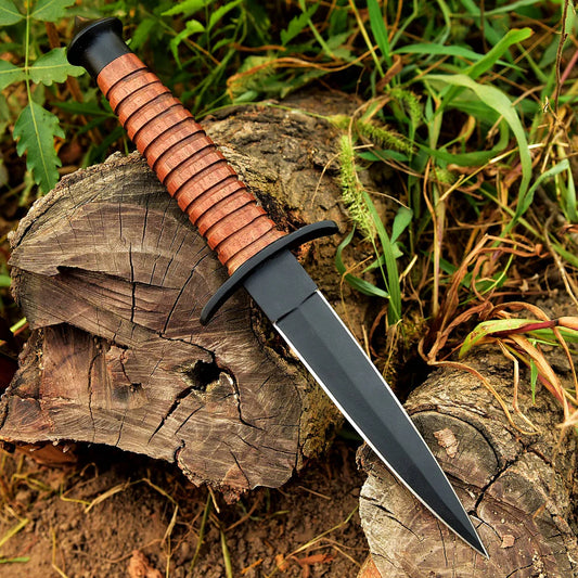 Wwii handmade double-edged v42 military stacked leather stiletto dagger knife