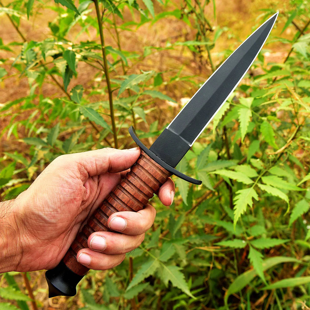 Wwii handmade double-edged v42 military stacked leather stiletto dagger knife