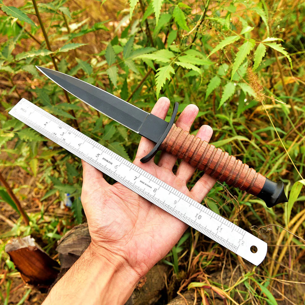 Wwii handmade double-edged v42 military stacked leather stiletto dagger knife