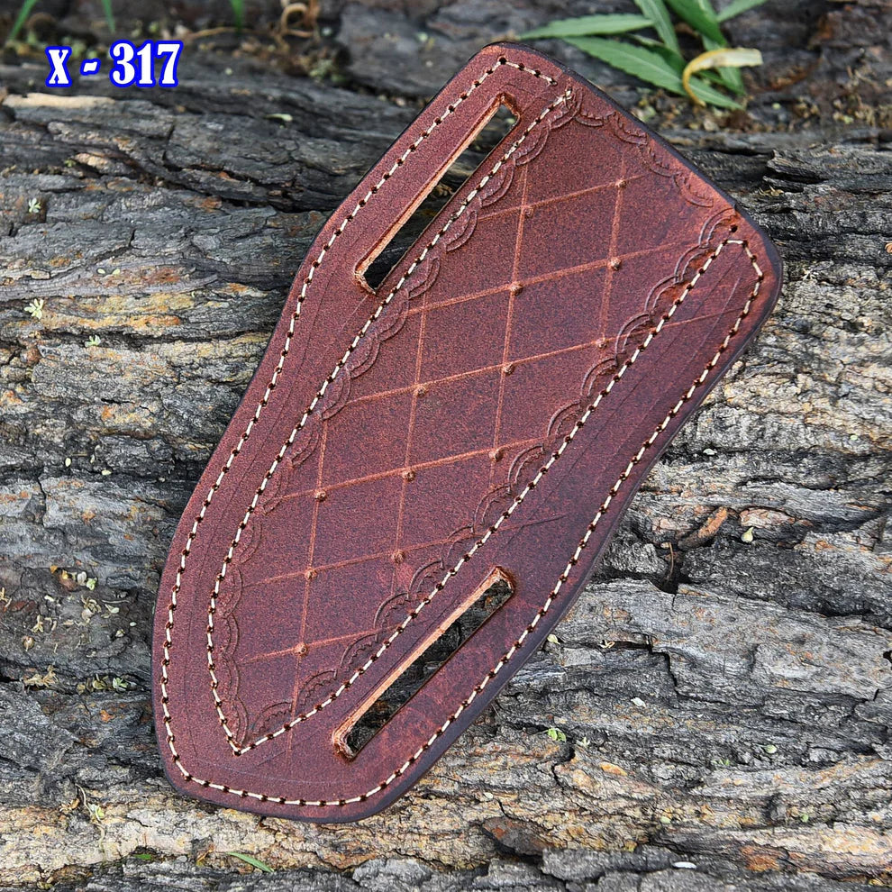 Premium brown leather pancake sheath: secure and stylish belt holder for fixed blade and folding knives
