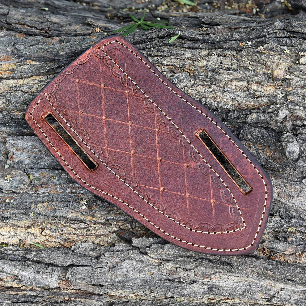 Premium brown leather pancake sheath: secure and stylish belt holder for fixed blade and folding knives
