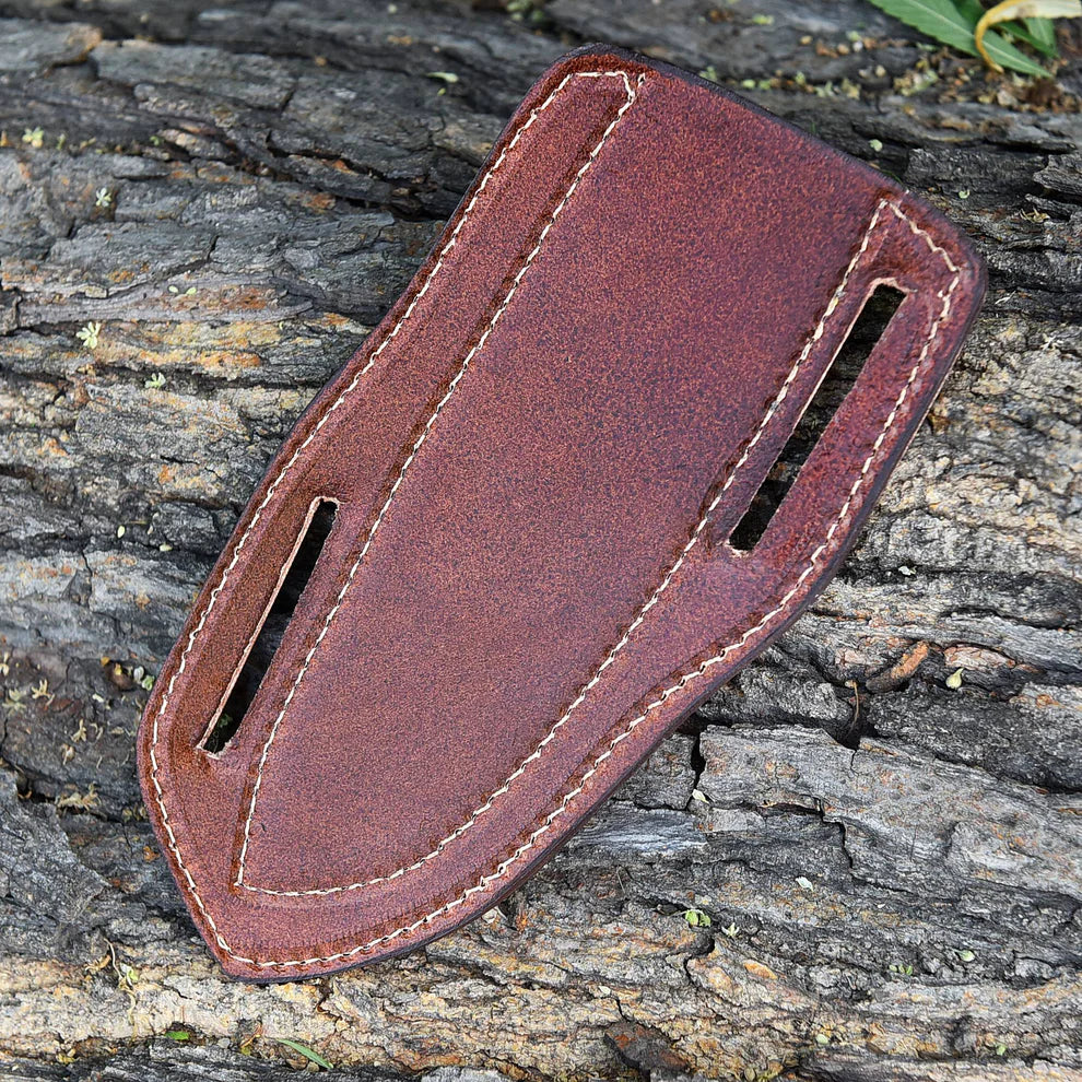 Premium brown leather pancake sheath: secure and stylish belt holder for fixed blade and folding knives