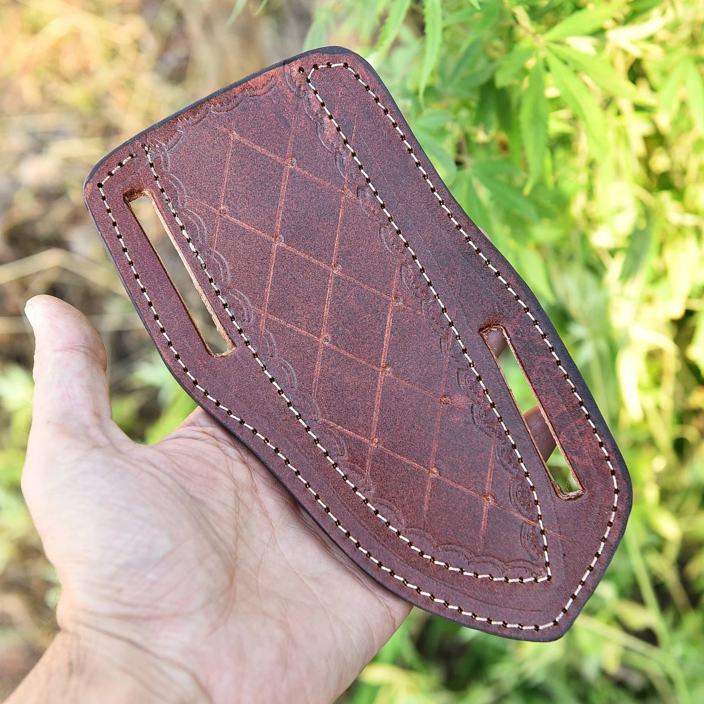 Premium brown leather pancake sheath: secure and stylish belt holder for fixed blade and folding knives