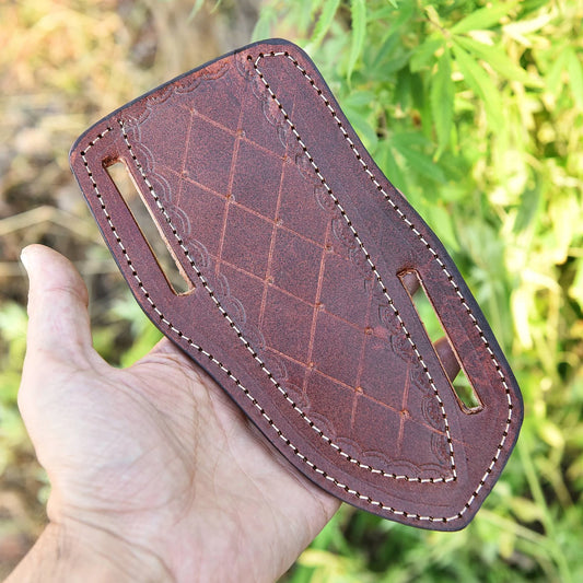 Premium brown leather pancake sheath: secure and stylish belt holder for fixed blade and folding knives