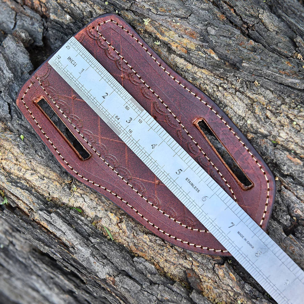 Premium brown leather pancake sheath: secure and stylish belt holder for fixed blade and folding knives