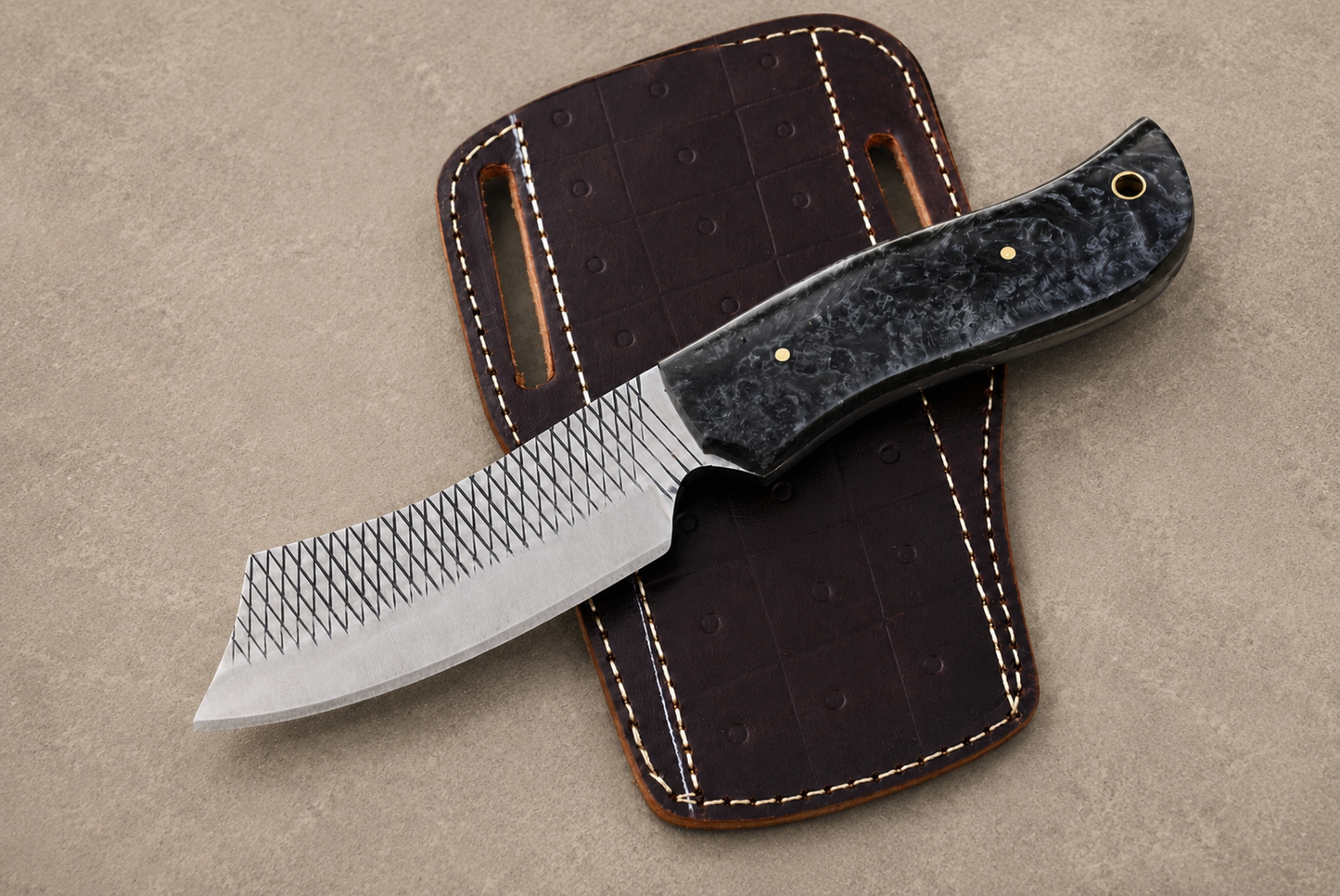 Hand Forged Horse File Steel Fixed Blade Utility Knife – Rustic Handmade EDC with Cross Leather Sheath