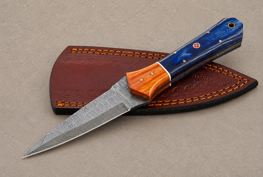 Woodland Forge Damascus Steel Knife – 512 Layer Hand Forged Blade with Stained Wood Handle & Leather Sheath