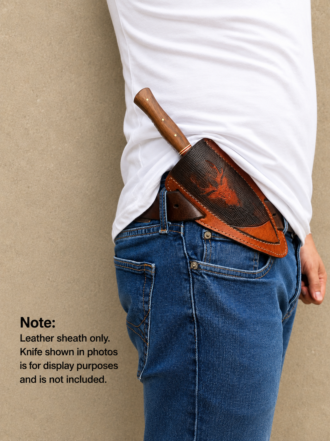 Stag Ridge Horizontal Leather Sheath – Hand Engraved Fixed Blade Belt Cover