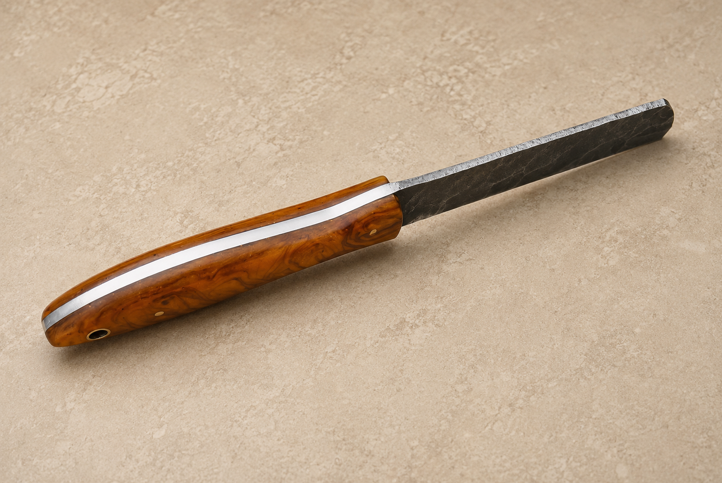 Hand Forged Damascus Steel Fixed Blade Tool with Risen Handle – Handmade Collector Piece with Leather Sheath