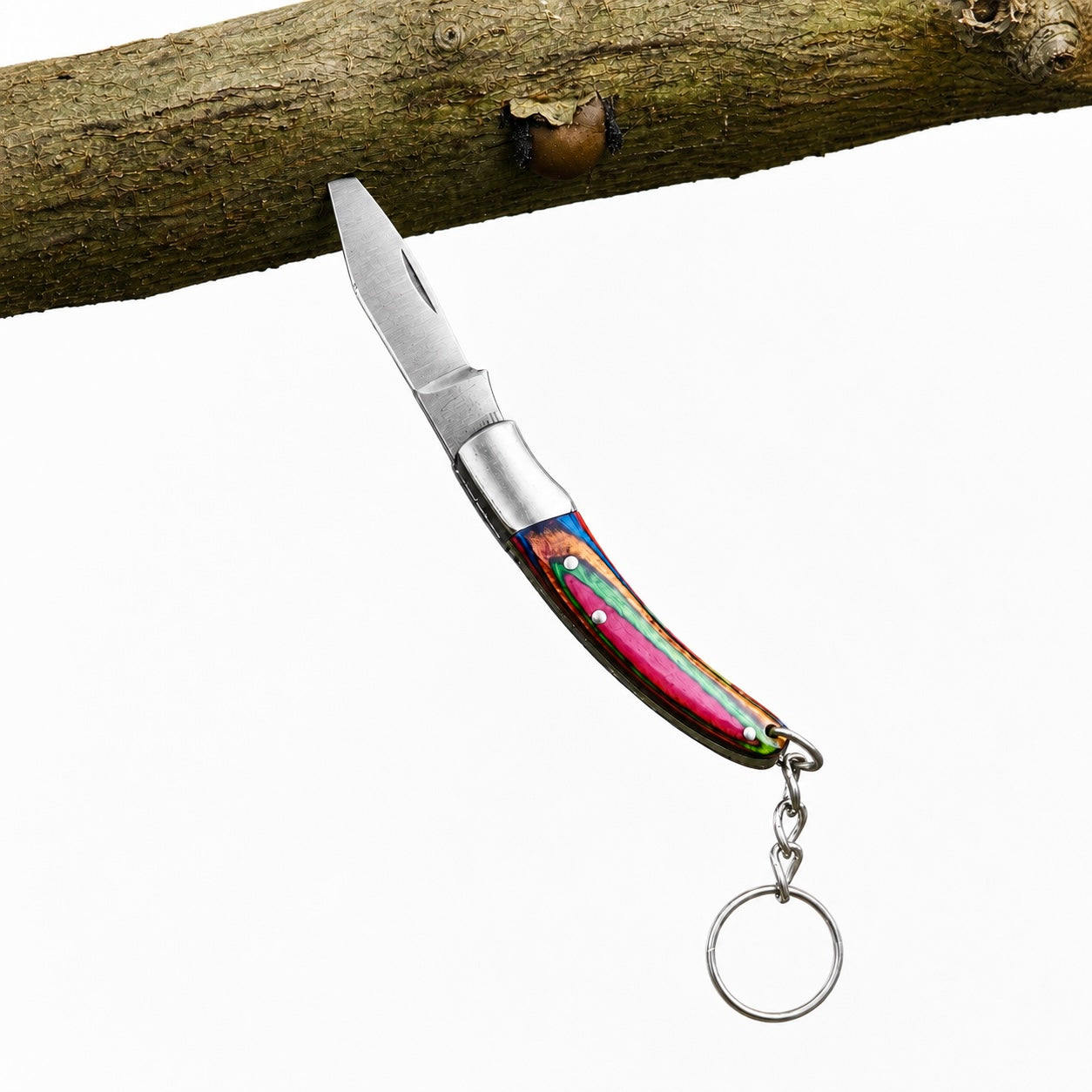 Hand Forged High Carbon Steel Folding Knife Keychain – Compact Pocket Knife with Wood & Steel Handle