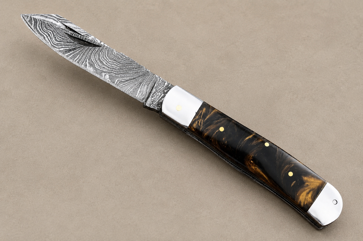 Custom Handmade Damascus Steel Outdoor Folding Pocket Knife – 512 Layers Pocket Knife with Leather Sheath