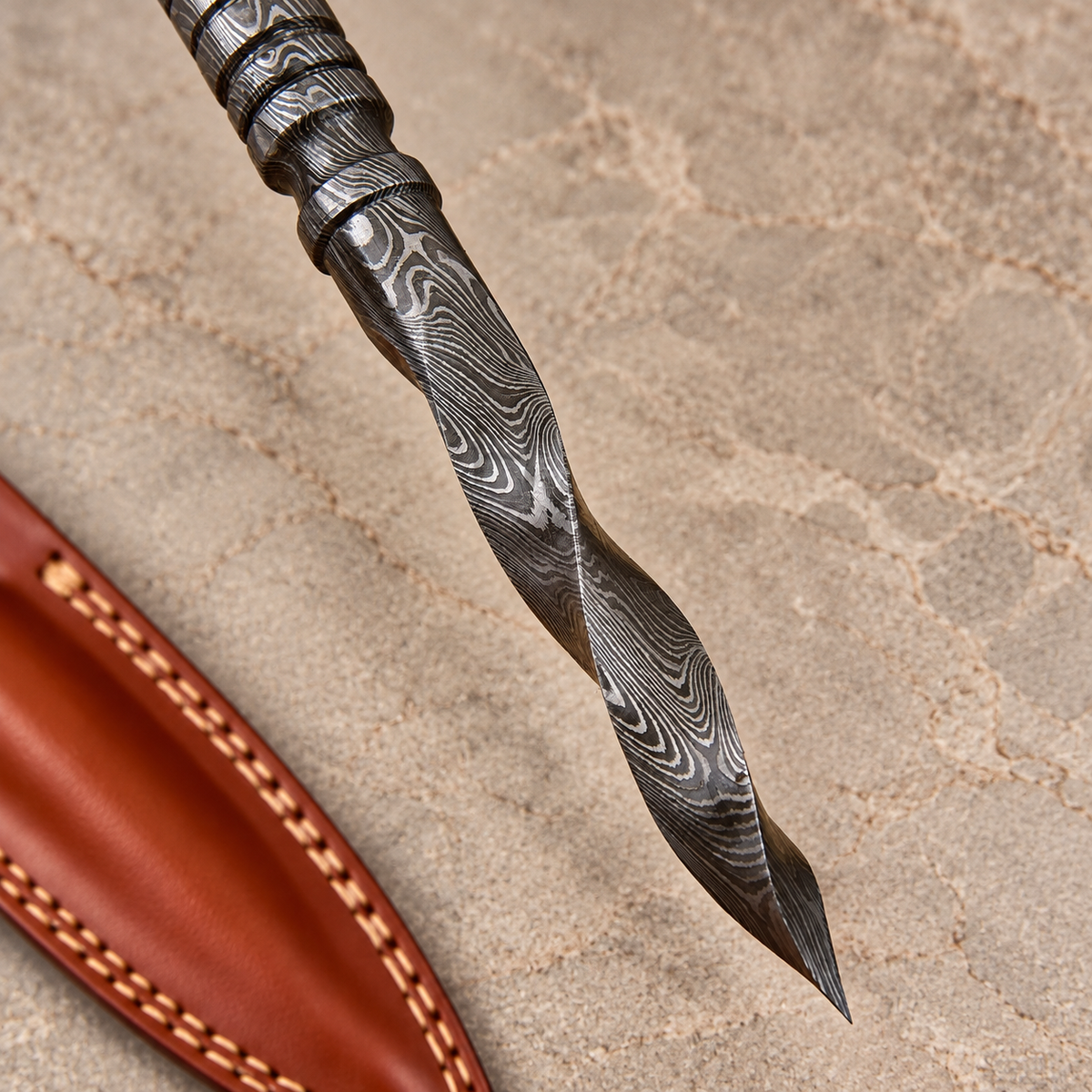 Hand Forged 512-Layer Damascus Steel Fixed Blade Knife with Leather Sheath