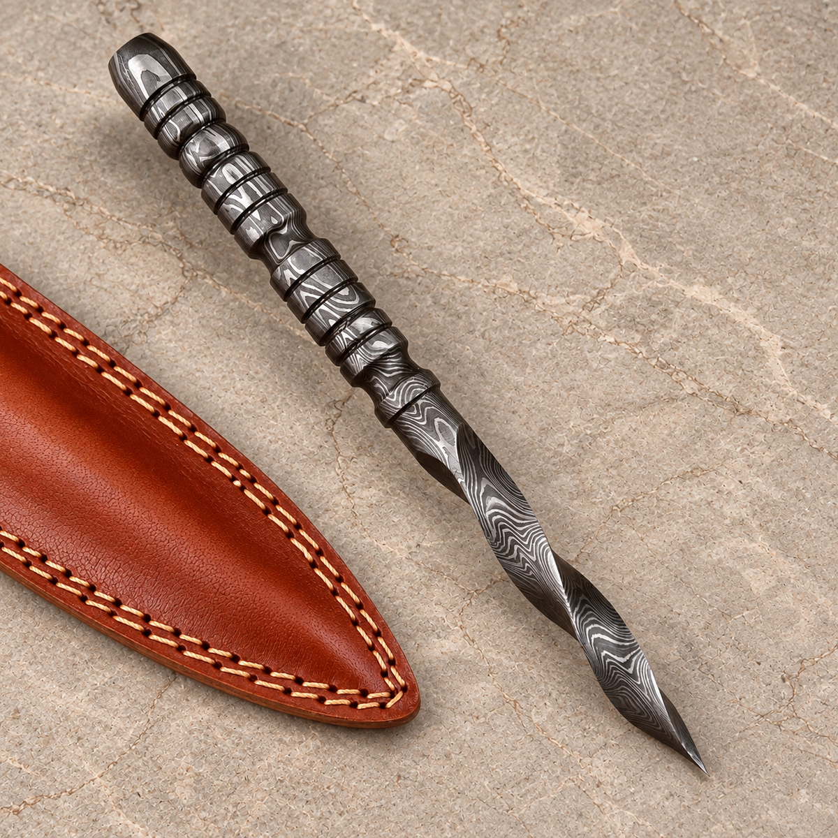 Hand Forged 512-Layer Damascus Steel Fixed Blade Knife with Leather Sheath