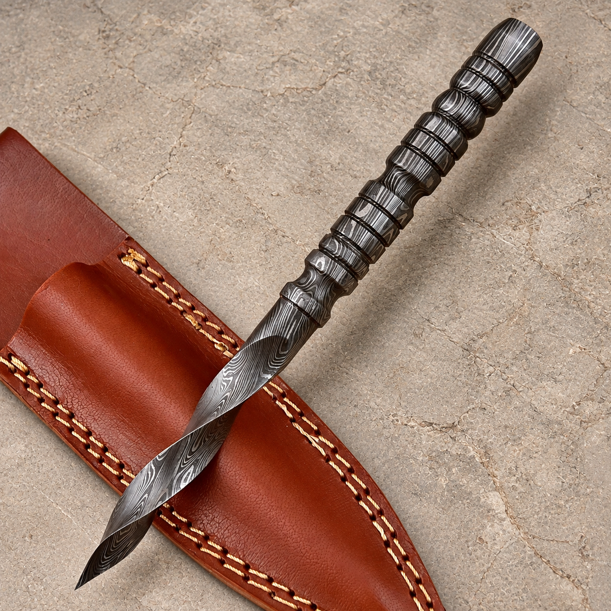Hand Forged 512-Layer Damascus Steel Fixed Blade Knife with Leather Sheath