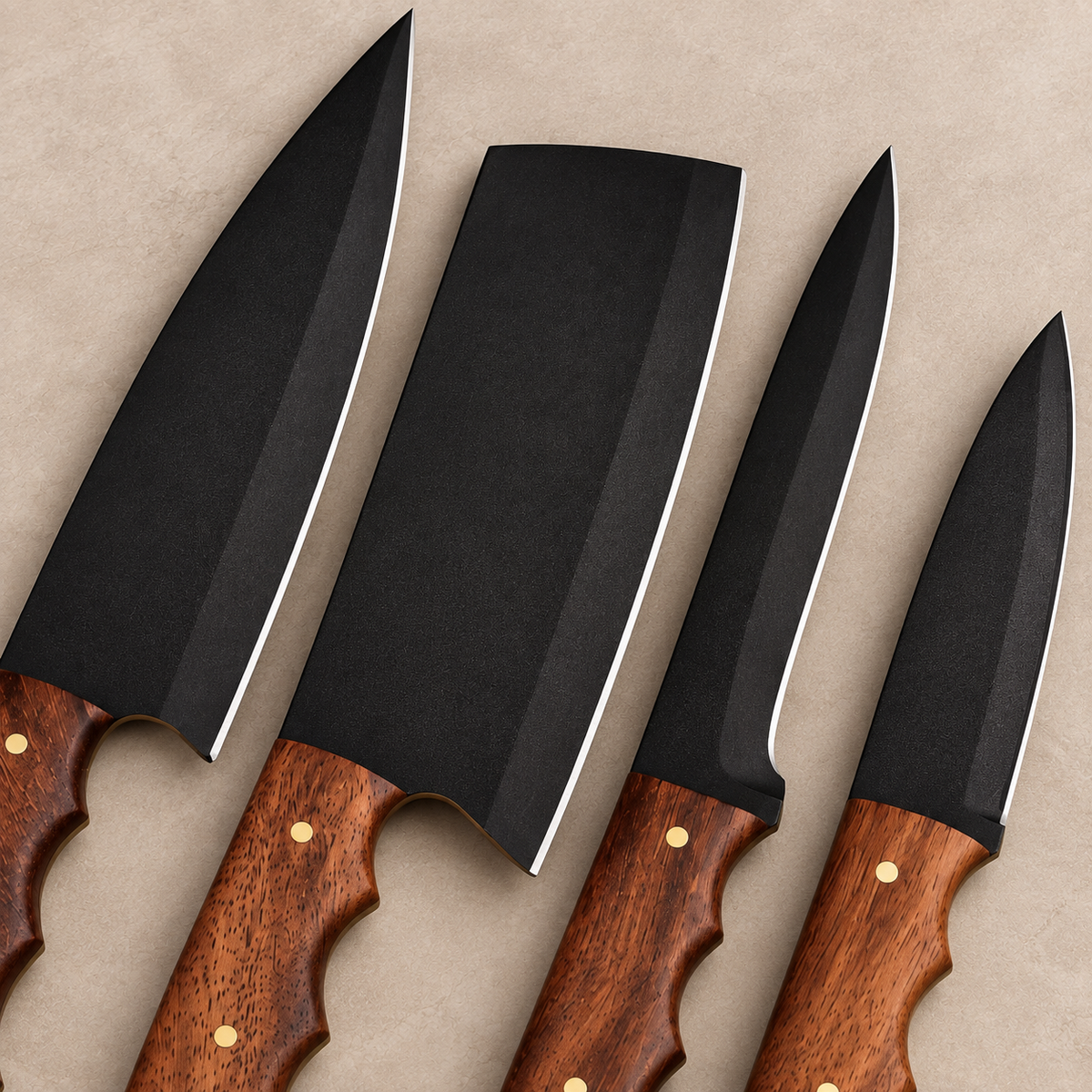 Hand Forged High Carbon Steel Chef Knife Set – 5-Piece Full Tang Kitchen Set with Wood Handles