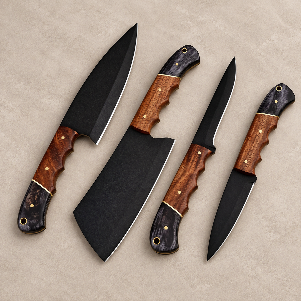 Hand Forged High Carbon Steel Chef Knife Set – 5-Piece Full Tang Kitchen Set with Wood Handles