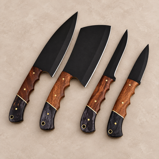 Hand Forged High Carbon Steel Chef Knife Set – 5-Piece Full Tang Kitchen Set with Wood Handles